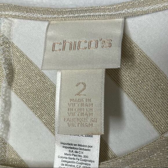 CHICO’S / white gold sparkle striped tunic top / 2 (large) - Picture 4 of 8